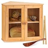 Corner Bread Box for Kitchen Countertops - Bamboo Breadbox Storage Container for Homemade Bread & Sourdough - Large & Airtight Wood Bread Holder Saver for Under Cabinet & Counter Shelf (Double Layer)