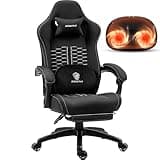 Dowinx Gaming Chair with Heated Massage Lumbar Support, Ergonomic Gaming Computer Chair with Pocket Spring Cushion and Footrest, Recliner High Back PC Chair for Adult, 330lbs, Black