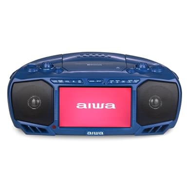 Aiwa Portable Boombox, Crystal Clear Sound with 3W x 2 Speakers and Bass Function, Featuring a 7" LCD Display, Bluetooth Connectivity, FM Radio, CD/DVD Player, Streaming on Roku and Amazon Firestick