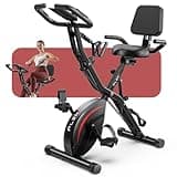 Pleny Folding Exercise Bike, 5 IN 1 Stationary Bike 5.5 LBS Flywheel Exercise Bike, Indoor Workout Bike 330LB Weight Capacity Back Support Cushion for Home Gym Workout, Black-red