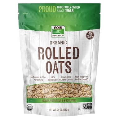 NOW Foods, Organic Rolled Oats, Source of Fiber, Protein and Iron, 100% Whole Grain, Product of the USA, 24-Ounce (Packaging May Vary)
