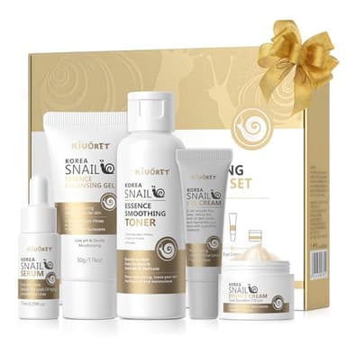 Snail Skin Care Set with Red Ginseng - 5PCS Korean Skin Care Set with Facial Cleanser, Toner, Serum, Eye Cream & Face Cream - Moisturizing and Smoothing Skin - Skincare Gifts for Women Teen Girls