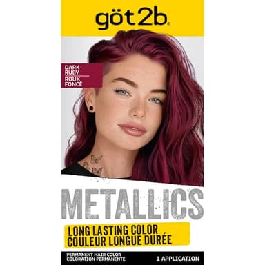 got2b Metallics Permanent Hair Dye, Dark Ruby M68, Hair Color for Women & Men, Formulated with Metallic-Shine Booster for Cool, Shimmering Tones, Lasts Up to 30 Washes, 1 Kit