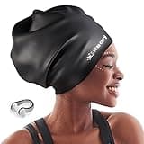 Extra Large Swim Cap for Braids and Dreadlocks Afro Hair Weaves Long Hair, Waterproof Silicone Cover Ear Bath Pool Shower Swimming Cap for Women Men Youth Adult Kids Girl to Keep Hair Dry, Black