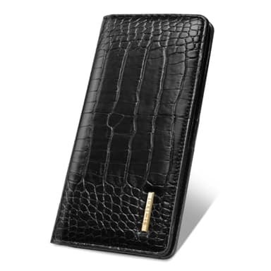 Simikol Wallet Women Bifold Faux Crocodile Leather Minimalist Slim Thin Long Wallets RFID Blocking Credit Cards Holder Purse with Back Zipper Coin Pocket for Women and Men,Black