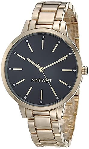 Nine West Women Japanese Quartz Dress Watch with Metal Strap, Gold, 14 (Model: NW/2098BKGB)