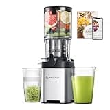 AMZCHEF Cold Press Juicer, Juicer Machines - 5.2" Large Feed Chute for Whole Fruits & Vegetables, Stainless Steel Slow Masticating Juicer Easy to Clean, Large Auger, Triple Strainers, Silver