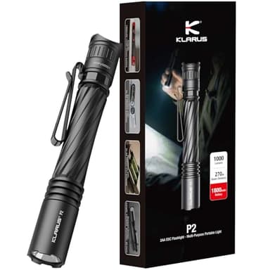 klarus P2 Tactical Pen Light: 1000 Lumens, 886ft Throw – 2AA or USB-C Rechargeable (Battery Included), IPX8 Waterproof, Small EDC Flashlight for Pocket, Office, Home, Security