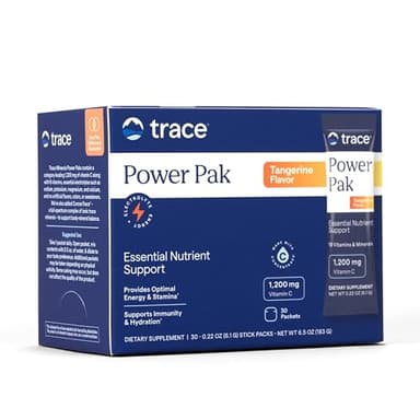 Trace Minerals Power Pak Multivitamin and Multimineral Packets - Electrolyte Support - 1200 mg Vitamin C plus 70+ Trace Minerals - Tangerine Flavor - 30 Packets