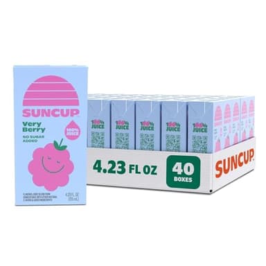 SunCup Juice - Very Berry (40 Pack) 4.23 oz Juice Box with Straw | 100% Very Berry Blend for Kids, Bulk Pack for School Lunches, Snacks, Classrooms, Travel, Parties, Sports Teams, and Everyday Drinks