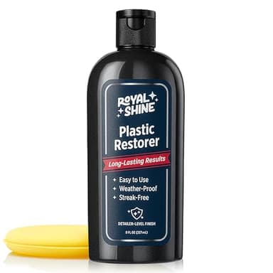 ROYAL SHINE Plastic Restorer for Long-Lasting, Deep Black Results – Restores Faded Plastic, Rubber & Vinyl with UV Protection, Non-Greasy Formula + Foam Applicator, 8oz