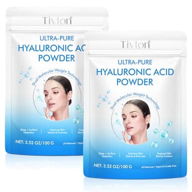 2 Pack Hyaluronic Acid Powder for Skin – High Molecular Weight, Deeply Hydrating, Cosmetic Grade Water-Soluble Powder, Vegan, Gluten-Free, Ideal for DIY Serums & Creams, 7.6oz