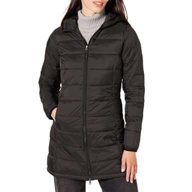 Amazon Essentials Women's Lightweight Water-Resistant Packable Hooded Puffer Coat (Available in Plus Size), Black, Large