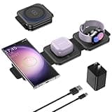 Travel Charger for Samsung Multi Devices, Foldable 3 in 1 Wireless Charging Station Fast Charging Stand/Pad Compatible for Samsung Galaxy S25/S24/S23/S22/S21/Note20 Galaxy Watch7/6/5/4/3 Galaxy Buds3