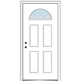 National Door Company ZZ00717R Steel Primed, Right Hand in-Swing, Prehung Front Door, Wagon Wheel 1/4 Lite 4-Panel, Clear Glass, 30" x 80"
