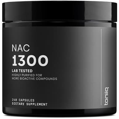 Toniiq 1300mg NAC - 4 Month Supply - Min. 98%+ Tested Purity - Ultra High Strength Bioavailable NAC Cysteine Supplement - 240 Vegetarian N Acetyl Cysteine Capsules -Lab Tested TQ