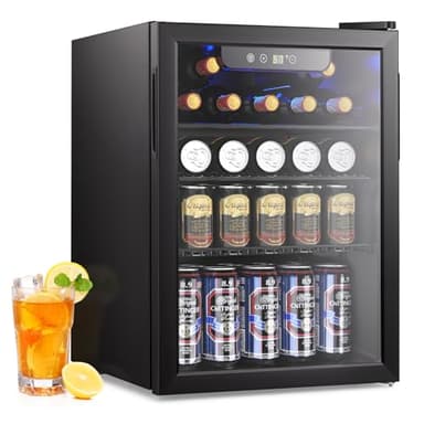 Electactic 2.6 Cu.ft Beverage Refrigerator Cooler, 95 Can Mini Fridge Glass Door with Adjustable Shelves, Digital Temperature Display, Freestanding Small Drink Fridge for Home, Office or Bar(Black)