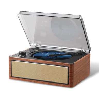 G Keni Retro CD Player Boombox, Dual HiFi Speakers with Bluetooth in/Out, Vintage Wooden Battery Powered Portable CD Player for Home, AUX/USB Playback, FM Radio Music Player (Brown)