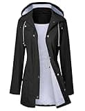 Women Raincoat Active Outdoor Waterproof Windproof Rain Jacket Fashion Hooded Casual Jacket Spring Rain Slicker Double Layer Black L