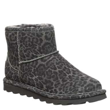 BEARPAW Women's Aleesa Exotic Gray Leopard Size 6 | Women's Ankle Boot | Women's Slip On Boot | Comfortable Winter Boot