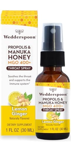 Wedderspoon Propolis & Manuka Honey Throat Spray, Lemon & Ginger, 1 fl oz | Sore Throat Relief & Immune Support | Natural Soothing Wellness
