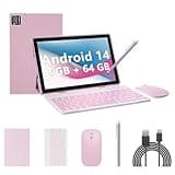 Android 14 Tablet, 10 inch 8GB RAM+64GB ROM Tablet, 2 in 1 Tablets with Keyboard Case Mouse Stylus, 1.8GHz Quad-core Processor Tablet, 1280*800 IPS HD Touch Screen, 8MP Camera, 5G Wi-Fi 6 Tableta PC