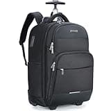 Ponhog Rolling Backpack, 30L Travel Laptop Backpack with Wheels, 15.6 Inch Roller Carry on Luggage with USB Charging Port, Flight Approved Personal Item Wheeled Suitcase for Men Women Adults, Black