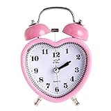SHISEDECO 3 Inches Cute Twin Bell Loud Alarm Clock Silent Analog Quartz Nightlight Tableclock Battery Operated for Kids, Seniors, Heavy Sleepers, Decorations for Bedroom, Living Room (Pink)