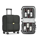 SERABETTO Wine Suitcase, 6 Bottle Wine Luggage, Durable Wine Travel Case, Fly With Wine Suitcase with TSA Lock, Versatile Wine Carrier with Removable Inserts and Silent Spinner Wheels（Black）