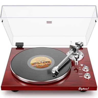 Belt Drive Turntable for Vinyl Record Player,Connect with Bluetooth Speakers or Active Speaker,Built-in Phono Pre-amp,USB Digital Output, Magnetic Cartridge,High-Gloss Wood Design(Red)