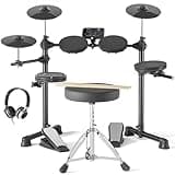 AODSK Electronic Drum Set for Beginner Kids with 150 Sounds,4 Quiet Drum Pads,2 Switch Pedal,Drum Throne,Drumsticks,On-Ear Headphone,AED-400