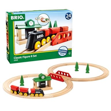 BRIO Classic Figure 8 Set - 22-Piece FSC-Certified Wood Train Set & Accessories - Includes Train, Depot, Trees, Tracks, & More - Compatible with All Wooden Rail Sets - Fun Play for Kids Ages 2 & Up