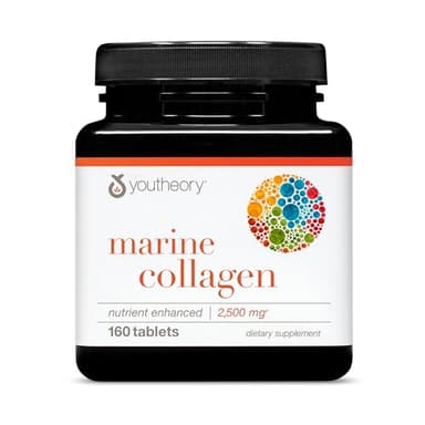 Youtheory Marine Collagen Tablets - 2,500 mg Fish-Sourced Collagen Peptides- with Vitamins A, C, E, B6 & B12 - Supports Joint & Nail Health* - Highly Absorbable - 160 Tablets (32-Day Supply)