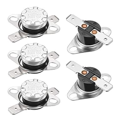 uxcell KSD301 Thermostat 50°C/122°F 10A Normally Closed N.C Adjust Snap Disc Temperature Switch for Microwave,Oven,Coffee Makers 5pcs,Bakelite Material