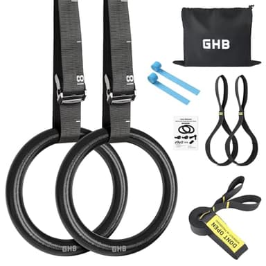 GHB Gymnastic Rings Gym Rings 1.1" Olympic Rings Adjustable Straps Pull Up Rings Sets for Workout Bodyweight Fitness Training