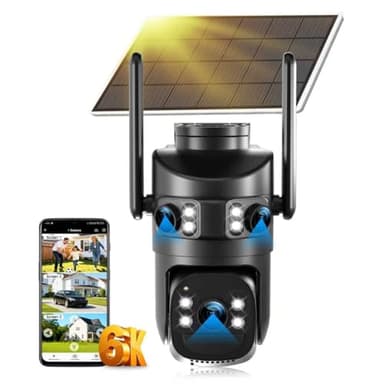 Tutoview 8MP 6K Triple Lens Solar Security Camera Outdoor, 5GHz/2.4GHz WiFi Wireless PTZ Camera, Color Night Vision, Auto Human Tracking, Two-Way Audio,IP66 Weatherproof Home Surveillance Cam