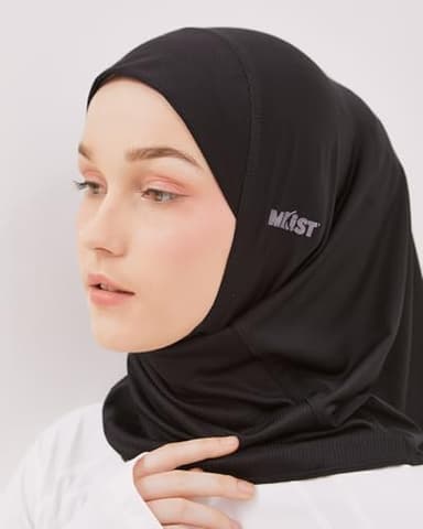 MIIST Sports Hijab, Black Athletic Head Covering, Non-Slip Breathable Fabric, One-Piece Design Hijab (Black, Small)