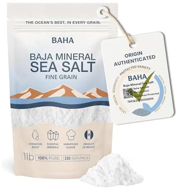 BAHA - Baja Mineral Sea Salt | Fine Grain Baha Mineral Salt from Sea of Cortez | Low Sodium & Mineral | For Cooking, Plating and Hydration | Traceable Origins | 1 Lb. Bag