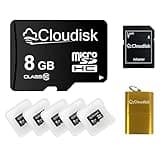 Cloudisk Pack of 5 Micro SD Card 8GB Flash Memory Card Micro SDHC C10 A1 U1 with SD Adapter, Card Reader (8 GB)
