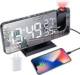 Hanaix Projection Alarm Clock for Bedrooms Ceiling, Digital Clock Radio with USB Charger Port, Temperature & Humidity Display, 7.3” Large LED Display,12/24H,Snooze,Dual Loud Clock- 4 Dimmer