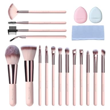 BESTOPE PRO Makeup Brushes, 20PCs Professional Makeup Brush Set, Foundation Concealer Powder Eyeshadow Brush Set Contour Eyebrow Brush Kit with Led Light Mirror Travel Case & Powder Puff-Fluorite Pink