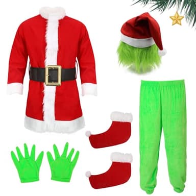 ZZXIAOJIE Green Costumes Kids 5Pcs Costume Long Sleeve Hooded Top and Pants Sets Green Monster Christmas Outfits