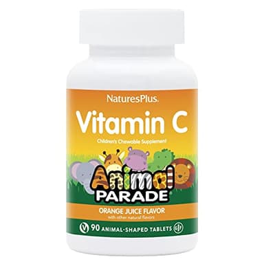 NaturesPlus Animal Parade Vitamin C Children's Chewable - Natural Orange Juice Flavor - 90 Animal-Shaped Tablets - Vegan, Vegetarian, Gluten Free - 45 Servings