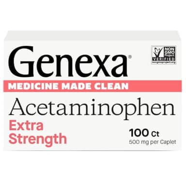 Genexa Clean Acetaminophen 500mg Extra Strength, Dye Free Pain Reliever Fever Reducer, 0% Artificial Additives, Pain Medicine for Adults, Relieves Headache, Backache, Minor Arthritis Pain, 100 Tablets