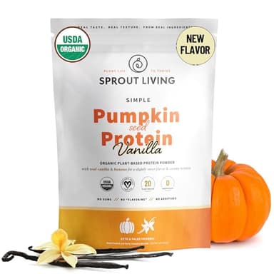 Sprout Living Organic Pumpkin Seed Protein Powder, Vanilla Flavor, 20 Grams of Plant Based Organic Protein Powder Without Sweeteners, Non-GMO, Dairy Free, Vegan, Gluten Free (1 Pound, 13 Servings)