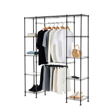 Amazon Basics Expandable Metal Hanging Closet Organizer and Storage Rack Wardrobe with Shelves, 57-80''L x 14''W x 72''H, Bronze