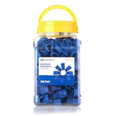 Cable Matters 200-Pack Cat6 / Cat5e RJ45 Strain Relief Boots, RJ45 Boot, Cat 6 Boot, Cat6 Ethernet Boots, Blue, Suitable for 6.5mm (0.25in) Ethernet Cables