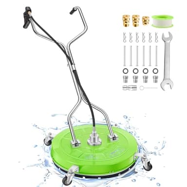 24“ Pressure Washer Surface Cleaner with 4 Wheels - Coated Green Dual Handle Stainless Steel Surface Cleaner for Pressure Washer Attachment for Concrete, Patio, Sidewalk, Deck and Driveways - PWS24G