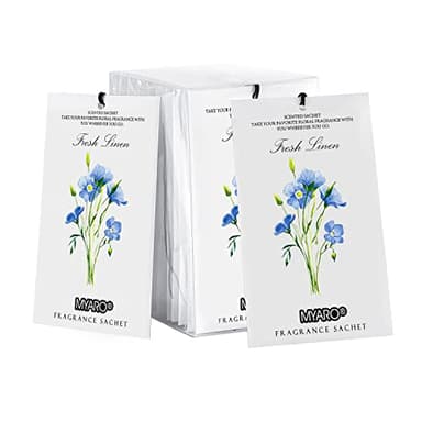 MYARO 12 Pack Fresh Linen Scented Sachets for Drawer, Closet & Car Air Freshener Bags | Odor Eliminator & Fabric Refresher | Crisp, Clean Home Fragrance Gift Set