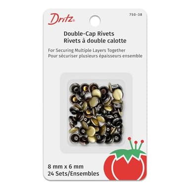 Dritz 750-38 Double-Cap Rivets, Brushed Brass, 8mm x 6mm 24-Sets